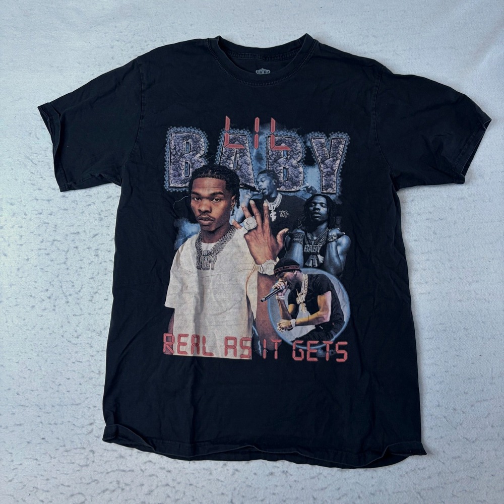 Seven Seven Tees Lil Baby Graphic T-Shirt Mens Medium Black Real As It Gets Rap